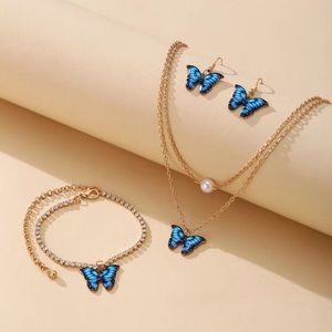 New!! 3Pc Butterfly Earrings, Anklet, & Bracelet